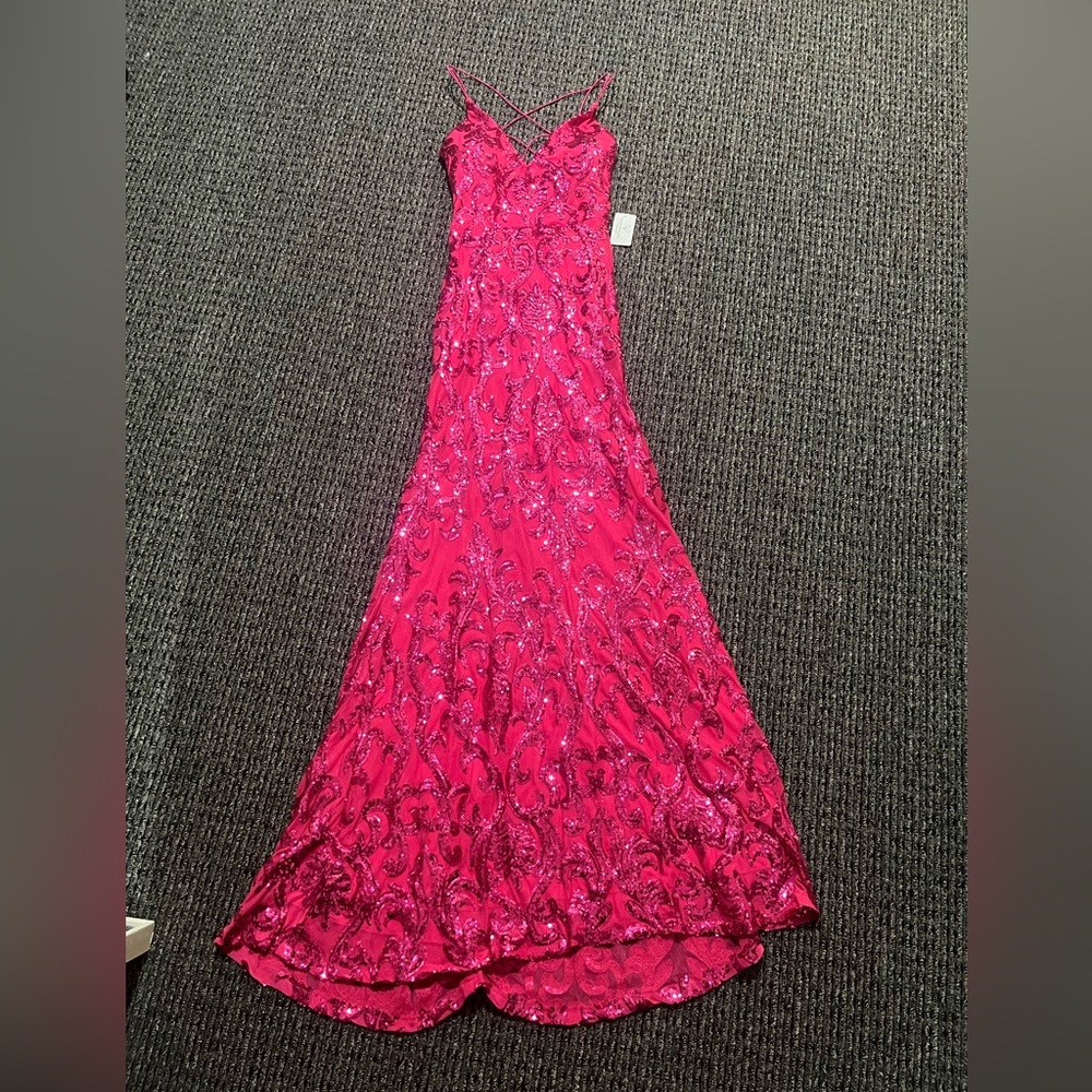 Hot pick strapy sequence prom dress